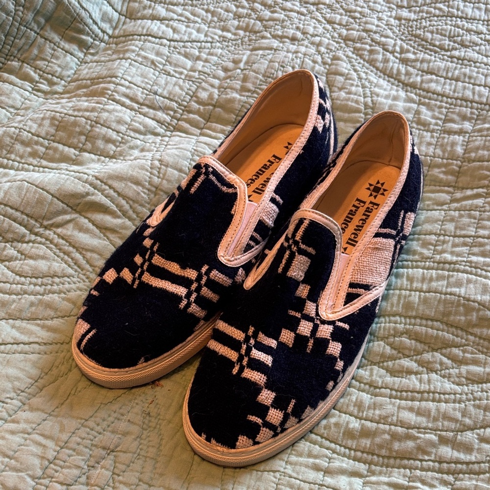 Vintage Blanket Navy and White Slip-On Sneakers
